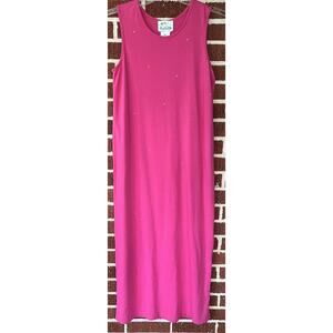 Quacker Factory Long Maxi Dress Size Small Hot Pink Rhinestones Sleeveless